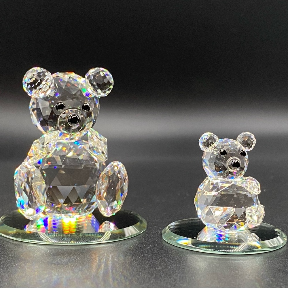 2 Swarovski Crystal Teddy Bears Figurines – 2” & 1.25” – Logo, No Box